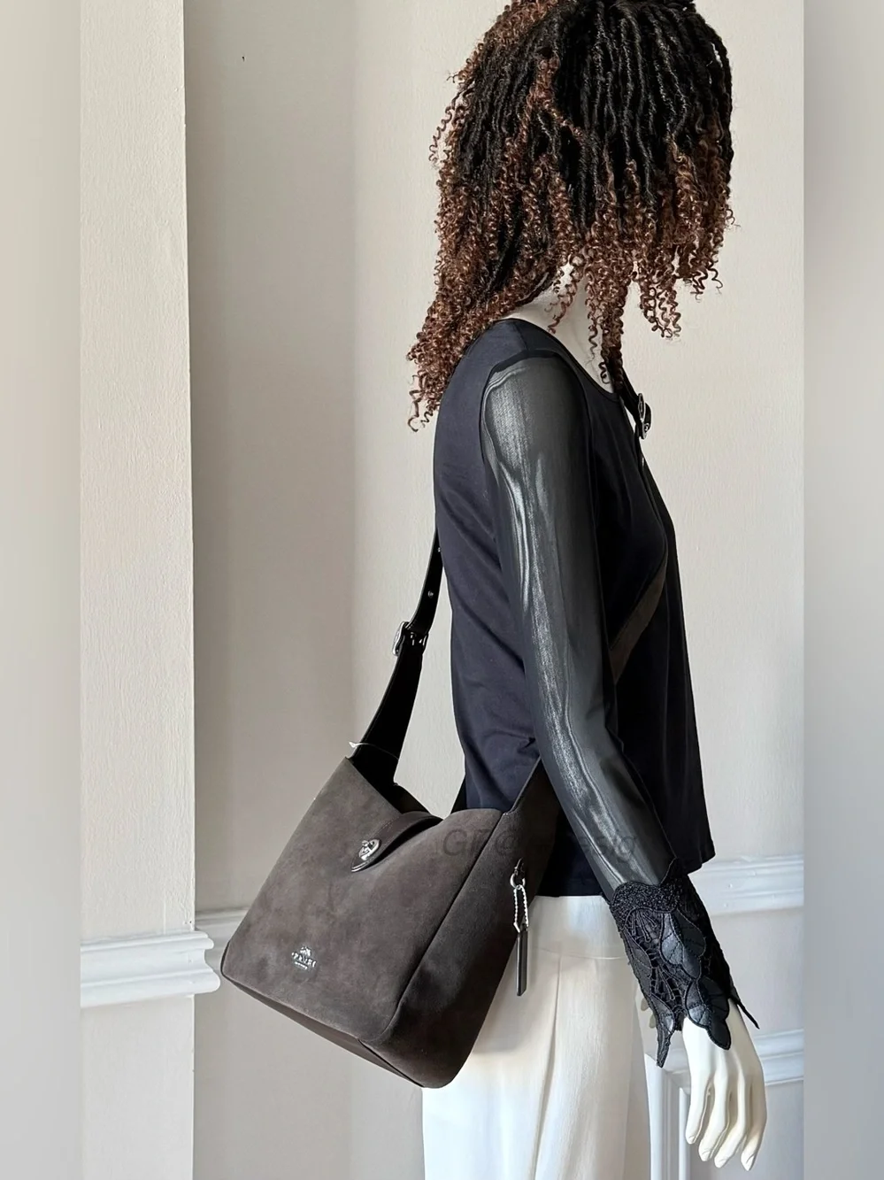 NWT Coach Hadley Convertible Shoulder Crossbody Bag Suede Espresso Brown Styled